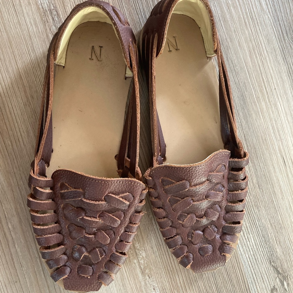 Brown Leather Woven Flats